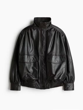 H&M Black Leather Bomber Jacket - Women's